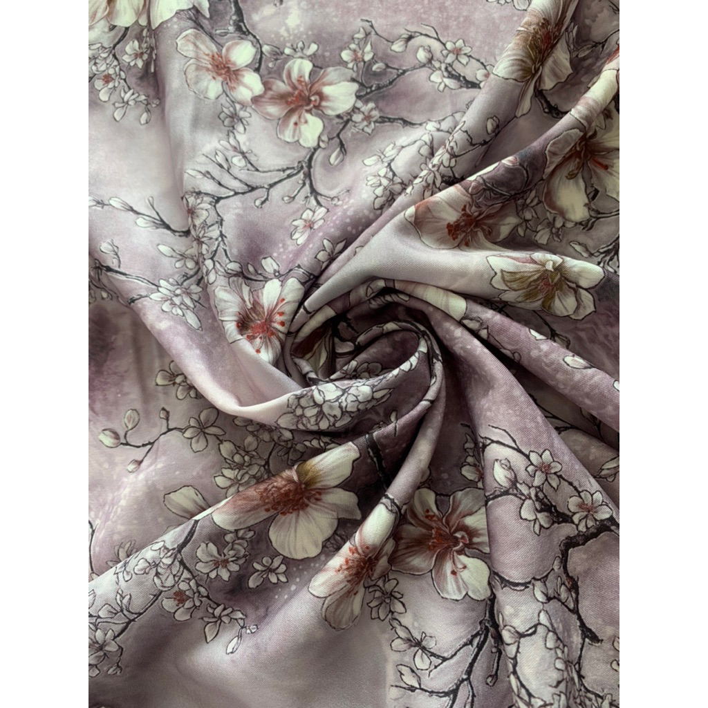 Kain Satin Motif Sakura 30 Bahan Gamis Blouse By Qonita Textile Fancy