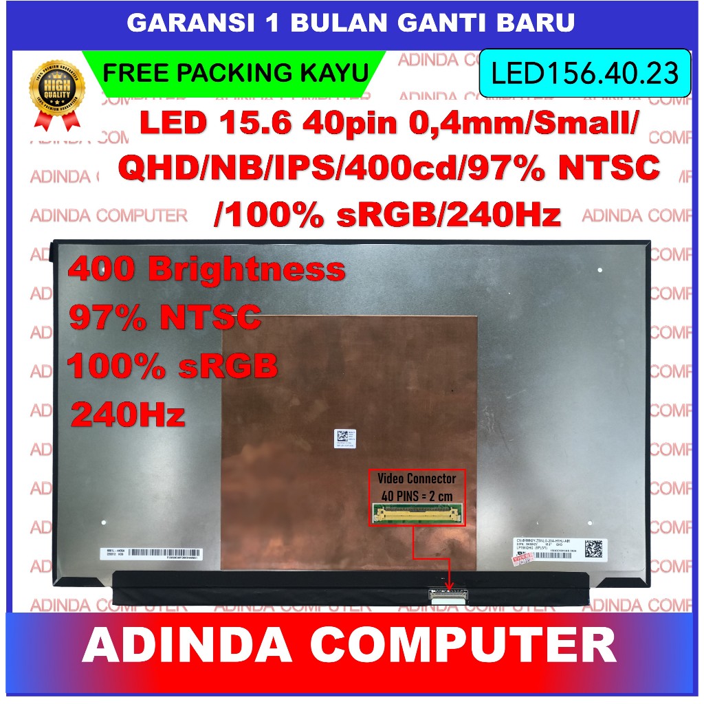 LED LCD Razer Blade 15 Advanced RZ09-0421NED3-R341 LQ156T1JW03 15.6 Inch QHD (2560X1440) 2K 40 Pin 2