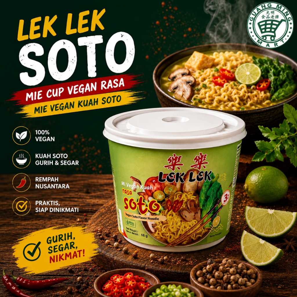Mie Cup Lek Lek Vegan Kuah Rasa Soto / Vegan Soto Flavor Noodle