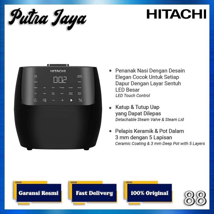 Hitachi RZ-S18VN BK Rice Cooker / Penanak Nasi Digital 1.8L - 3D Heating System - LED Touch Control 
