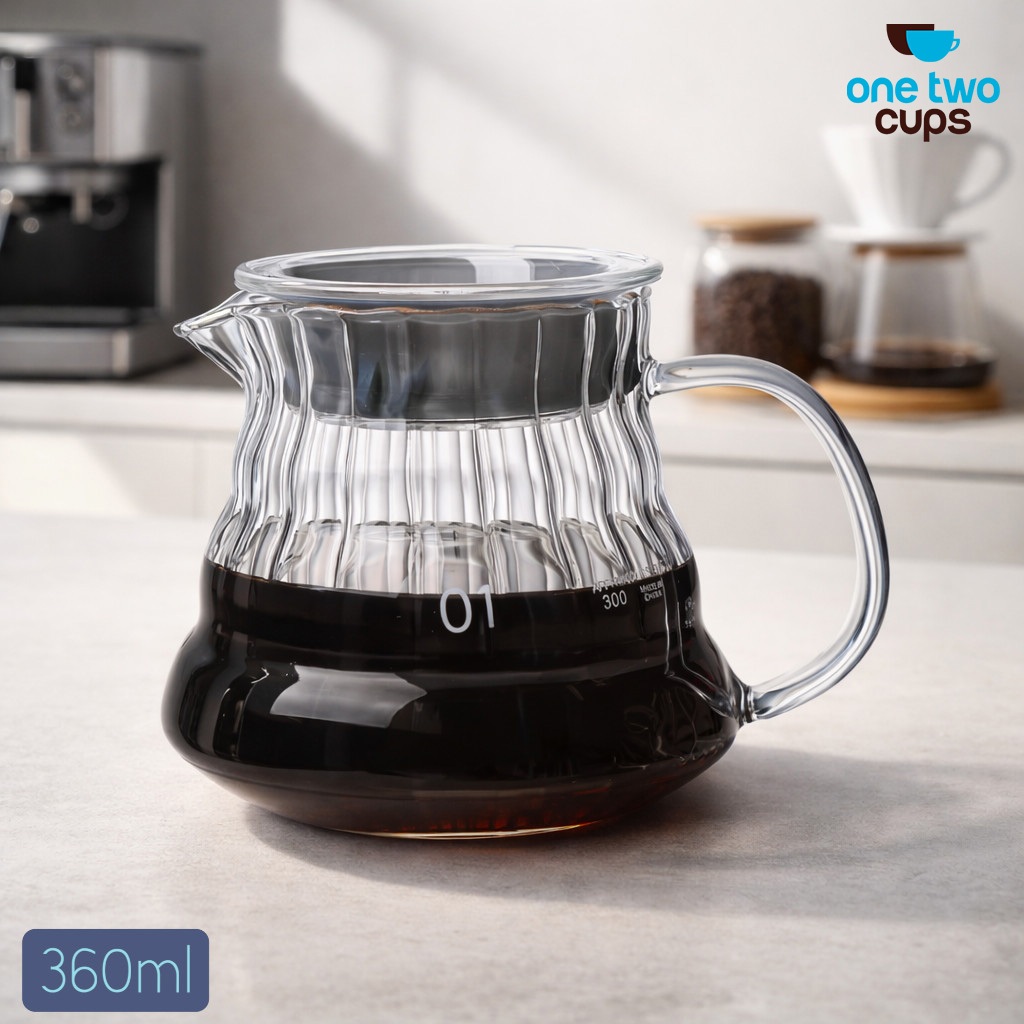 One Two Cups Coffee Server V60 Drip Pour Over Borosilicate Glass 360ml - Server Kopi V60