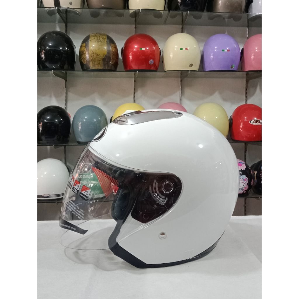 KYT Jet Helm Half Face Original Putih Glossy Berlabel SNI Bisa COD Free Packing Kardus + Bubble Wrap