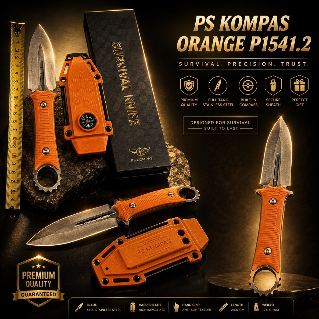 Pisau Survival Outdoor Terbuat dari Baja D2 3-in-1 dengan Kompas, Sarung Kydex, dan Pemantik Api, Pi