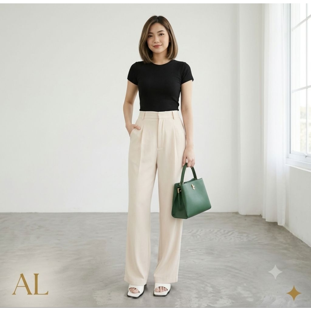 AL-Queen -Celana Panjang Wanita Viona Pants Celana Anti Kusut-Celana Kulot