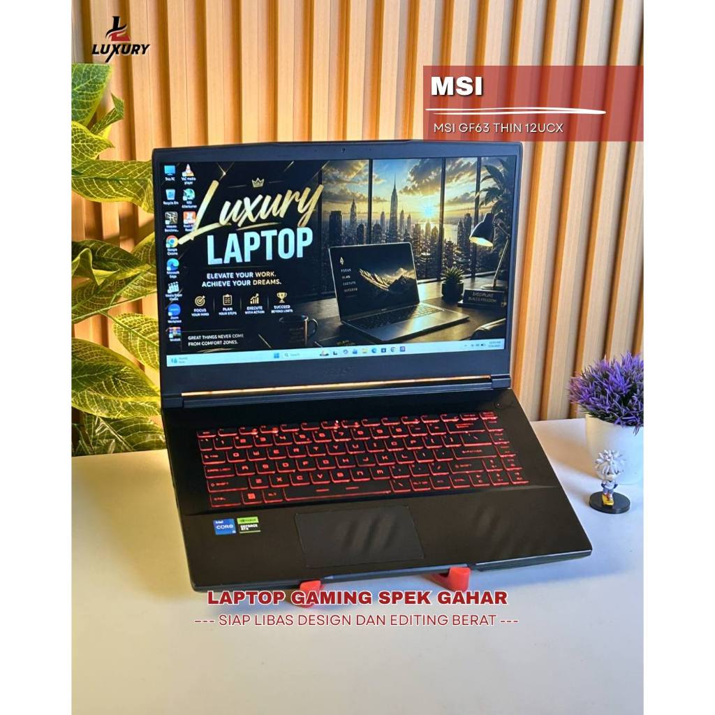LAPTOP GAMING MSI GF63 THIN 12UCX 12TH GEN CORE I5 NVIDIA GEFORCE RTX 2050 SSD 512GB RAM 8GB BACKLIG