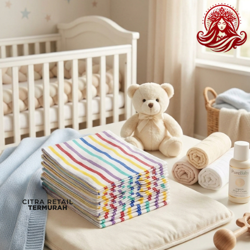 ECER kain popok lorek lurik besar jumbo alas tidur pipis ompol bayi garis pelangi perlengkapan newbo