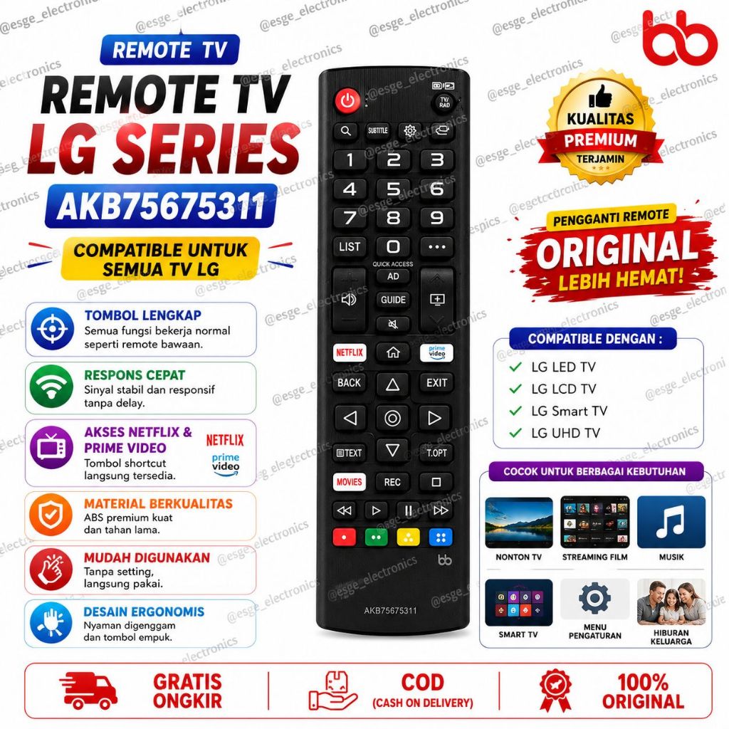 ORIGINAL REMOTE TV LG REMOTE SMART TV LED LCD LG AKB75675311 RIMOT SMART TV