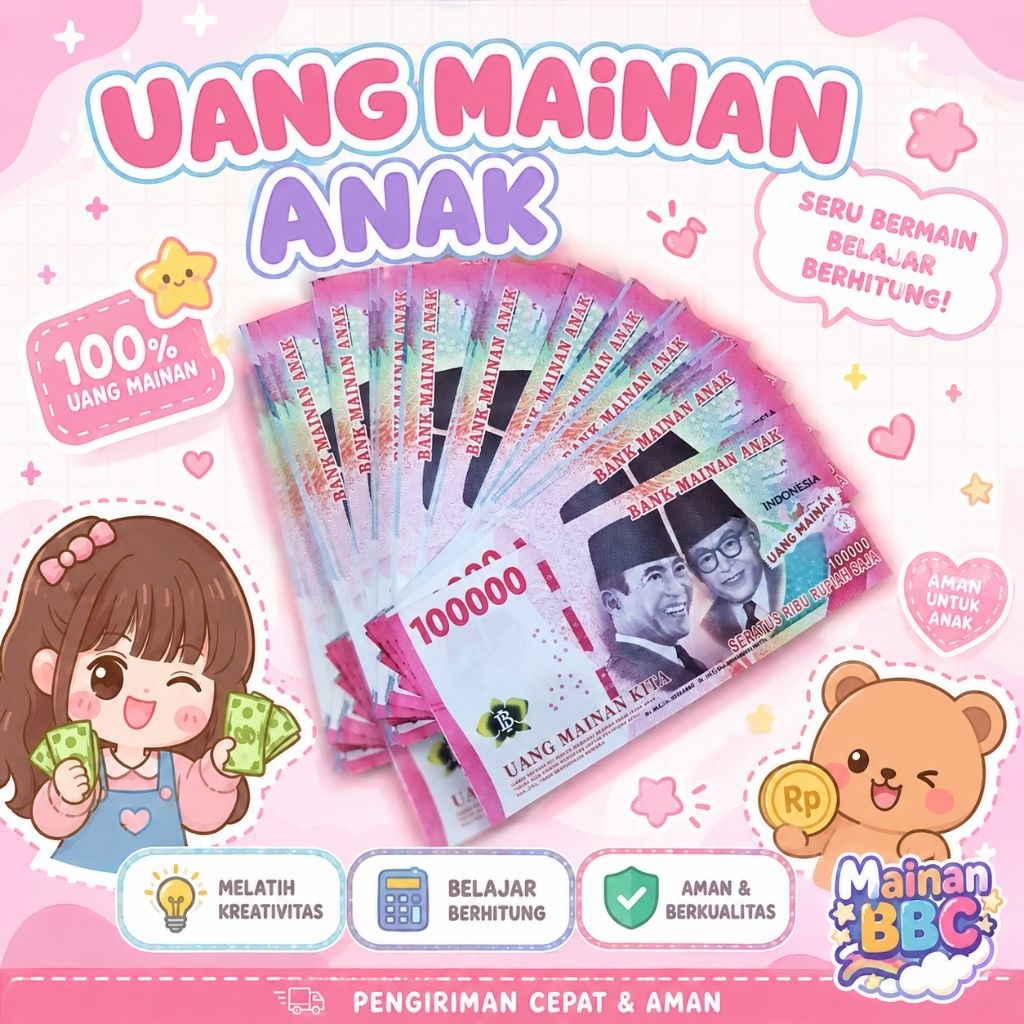 100PC MAINAN UANG PALSU DUIT PALSU MAINAN ANAK UANG UANGAN