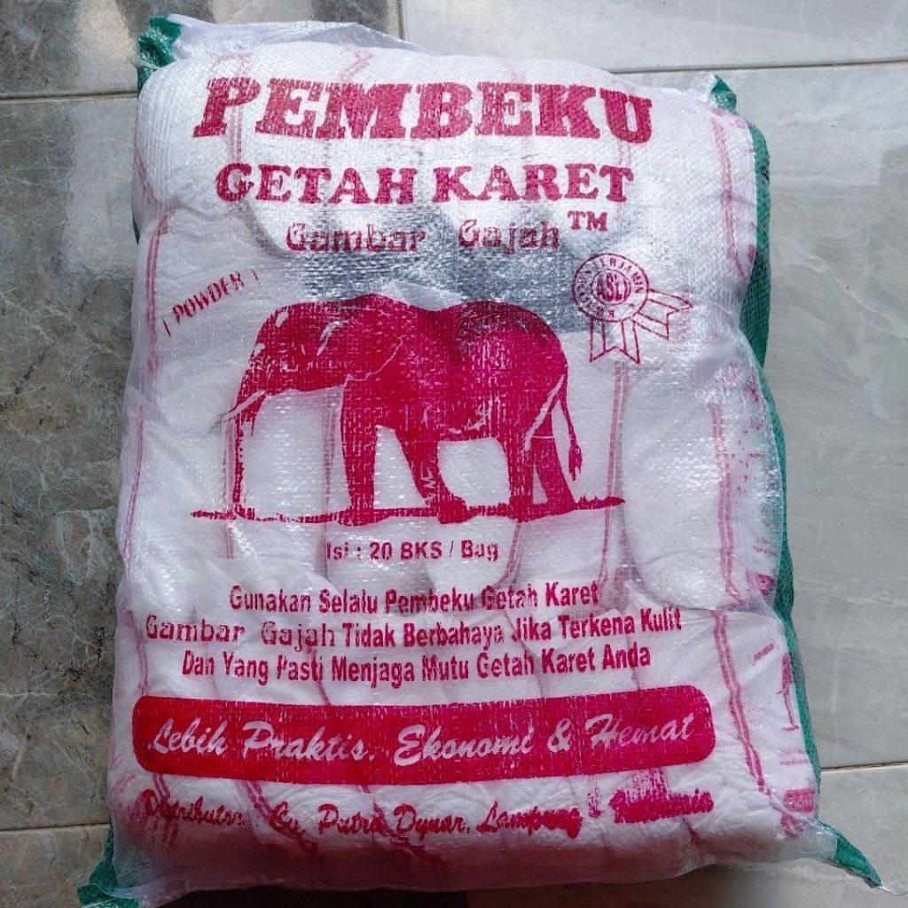 pembeku getah karet cap gajah ,pembeku bubuk 1sak isi 20 bungkus fre mangkok 20 biji