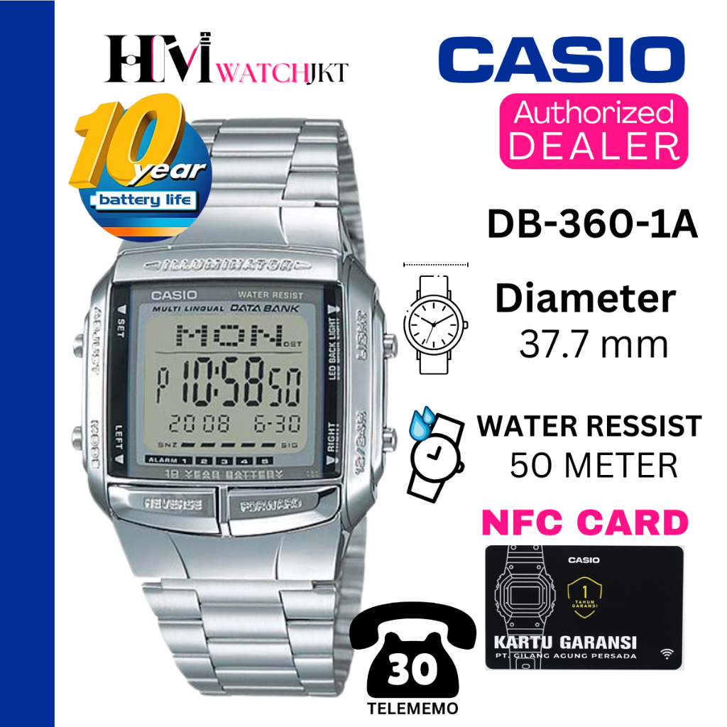 CASIO DB-360-1ADF Jam Tangan Original Digital Rantai Databank Antiair DB-360-1A