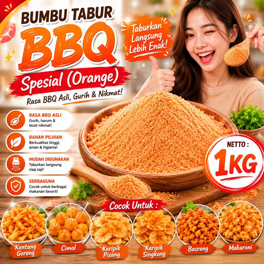 Bumbu Barbeque Bubuk Tabur Kiloan Aneka Bubuk Tabur Rasa BBQ Original Orange 1Kg Kebutuhan Memasak B