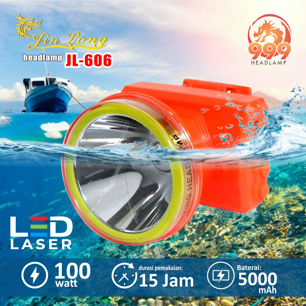 Senter Kepala Selam / Headlamp Jinlong JL 606 waterproof / tahan air 100 watt
