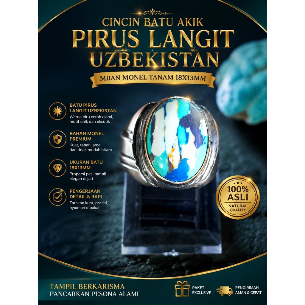 cincin batu akik pirus langit Uzbekistan mban monel tanam