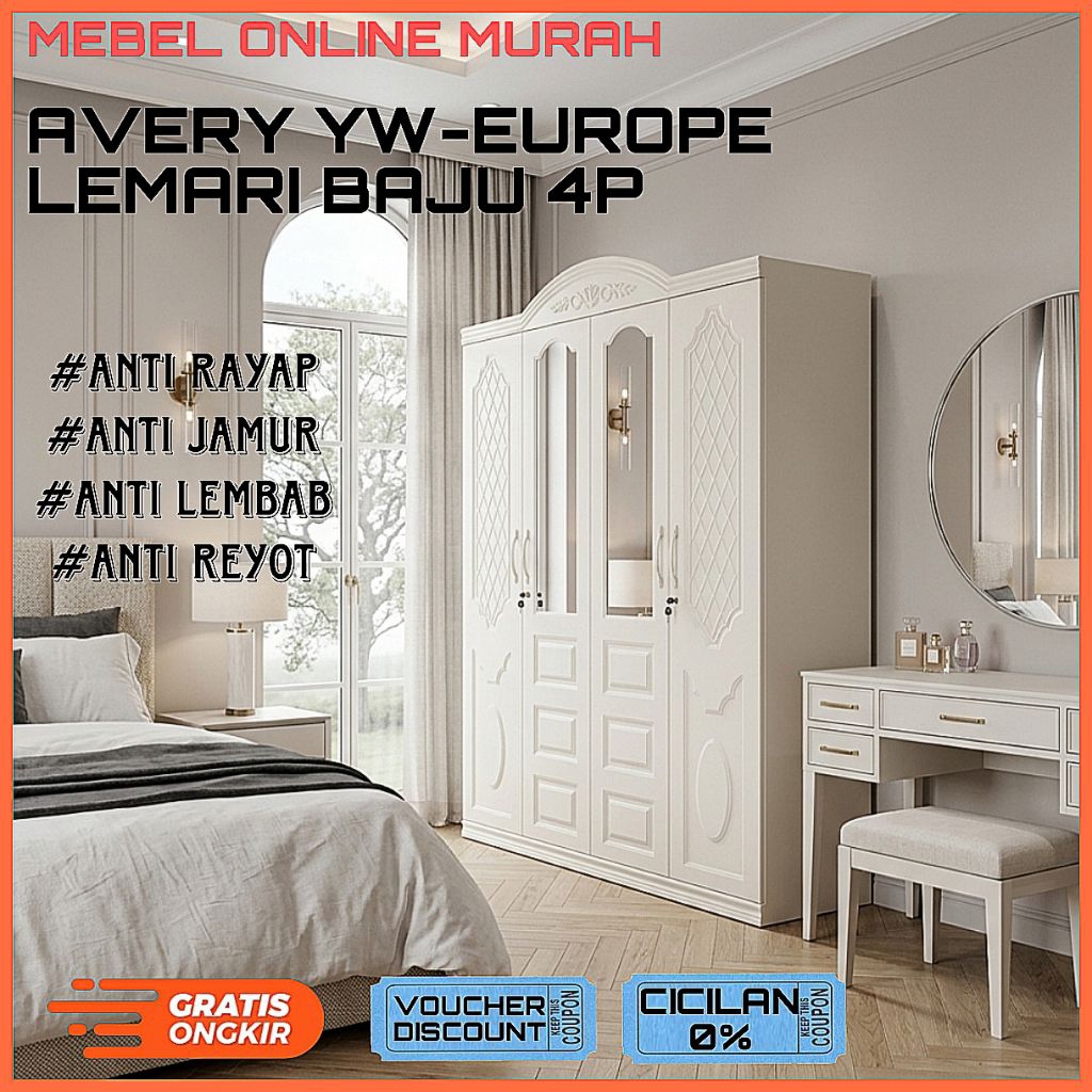 Lemari baju besi 4pintu swing / Lemari baju clasic / Lemari baju besi Avery / Lemari besi 4pintu ant