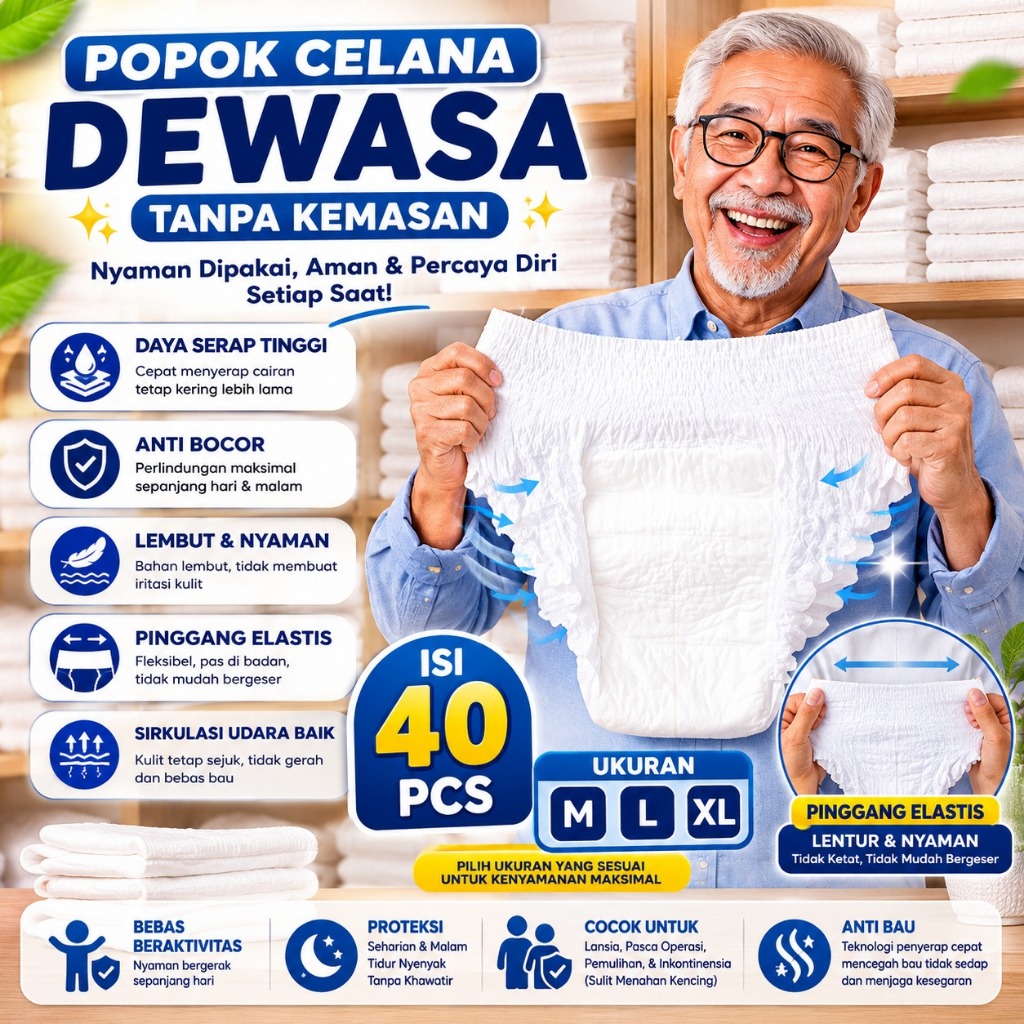 Popok Dewasa Tipe Celana|Isi 40 Pcs|Murah Berkualitas|Daya Serap Tinggi|Anti Bocor|Diapers Adult|Dia