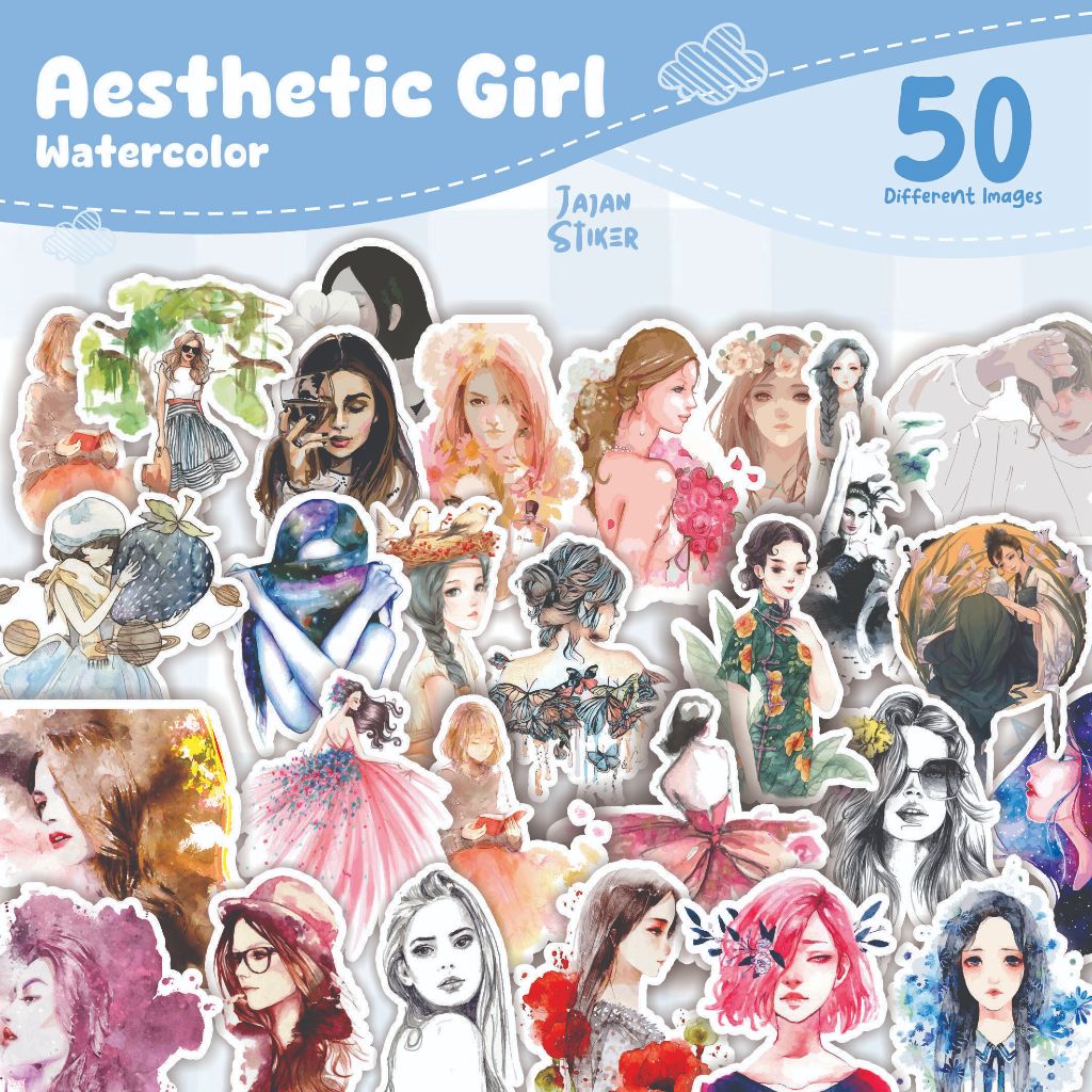 (50pcs)/cetak stiker murahh Random stiker aesthetic murah tema  AESTHETIC GIRL