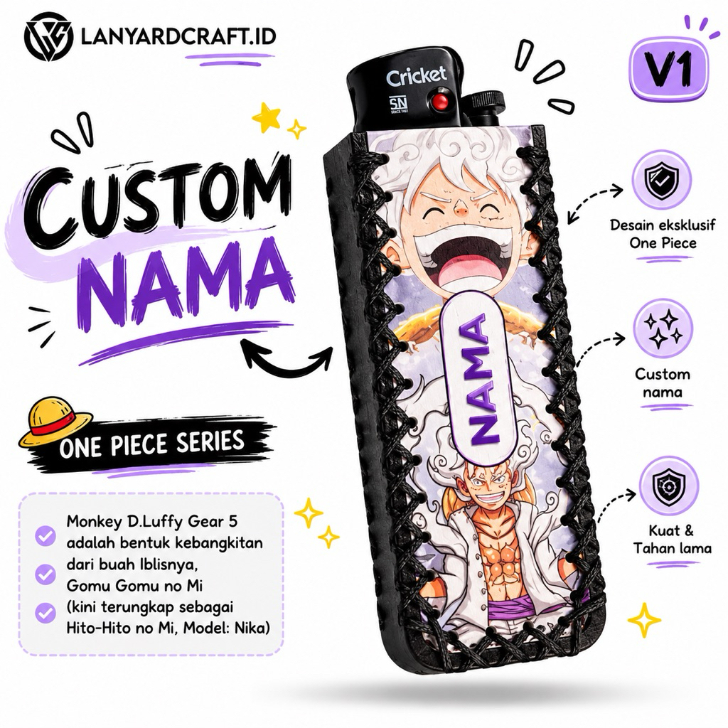 Cover Korek One Piece Series Kulit Custom Nama UV / Bungkus Korek Cricket Tokai / Bungkus Wadah Kore