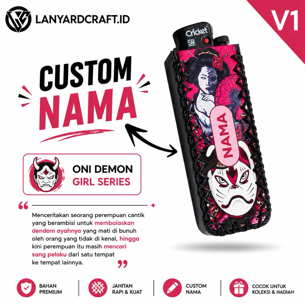 Cover Korek Oni Demon Girl Series Kulit Custom Nama UV / Bungkus Korek Cricket Tokai / Bungkus Wadah