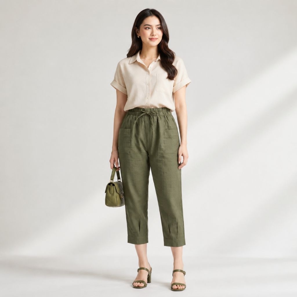 Celana 7/8 Wanita Haruka Linen Crinkle Premium Standar & Jumbo Ankle Pants Highwaist Loose Kulot Iro