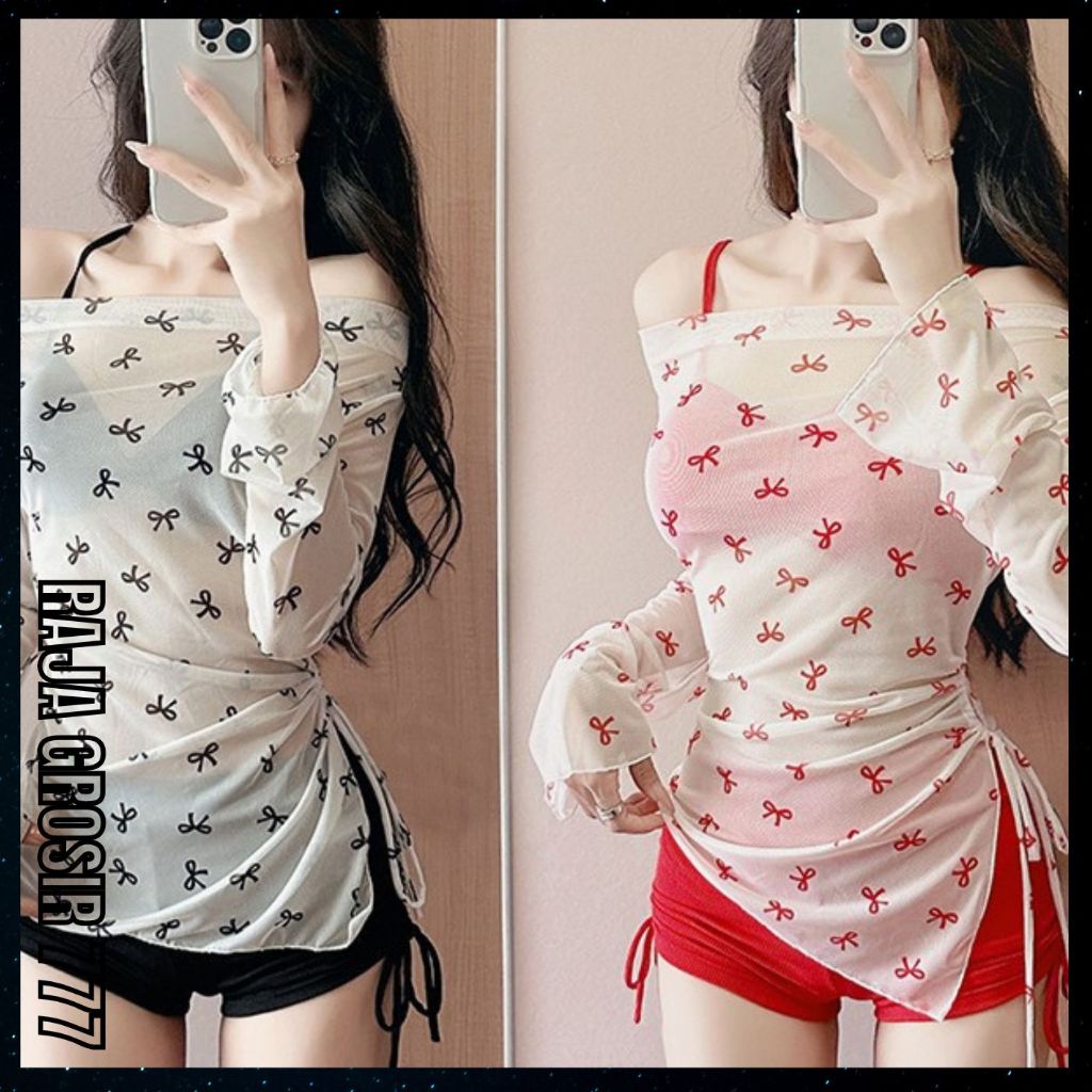 Baju Renang Swimsuit Set 3 in 1 Transparan Pita Bikini Sexy  Luaran Lengan Panjang BBW 26