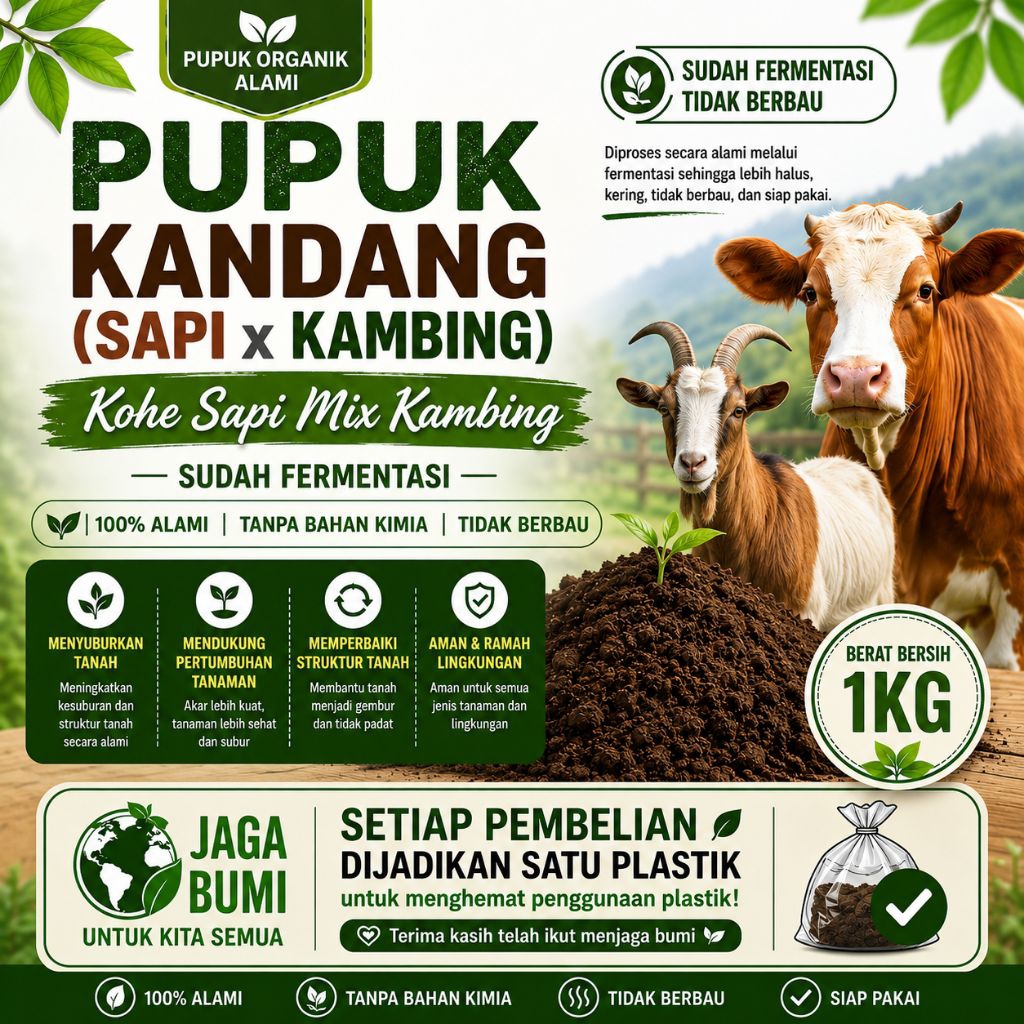 Pupuk Kotoran Kambing mix sapi Halus Murni Kohe