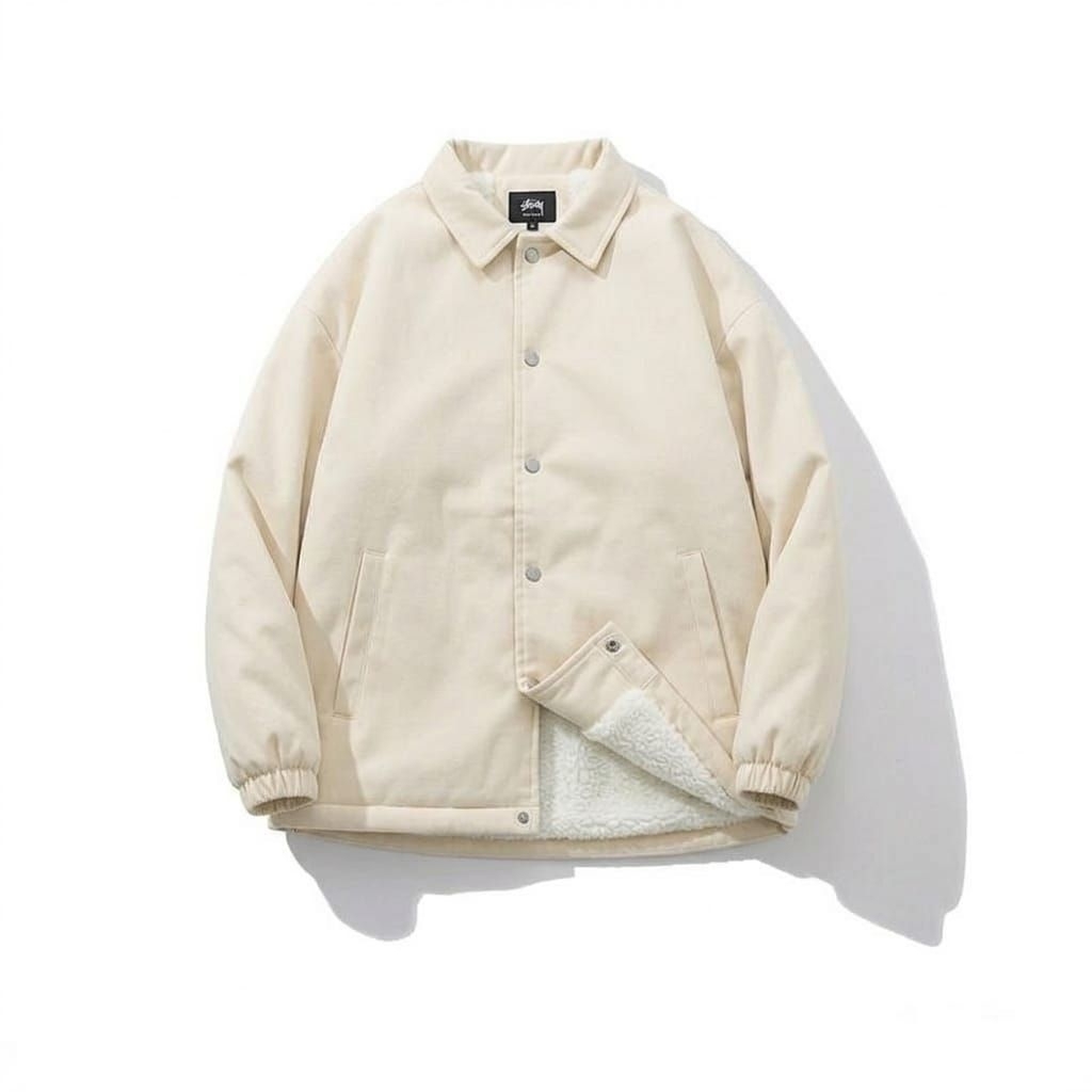 ​"Jaket Coach Pria Polos Premium / Coach Jacket Sherpa Bulu Tebal Casual"