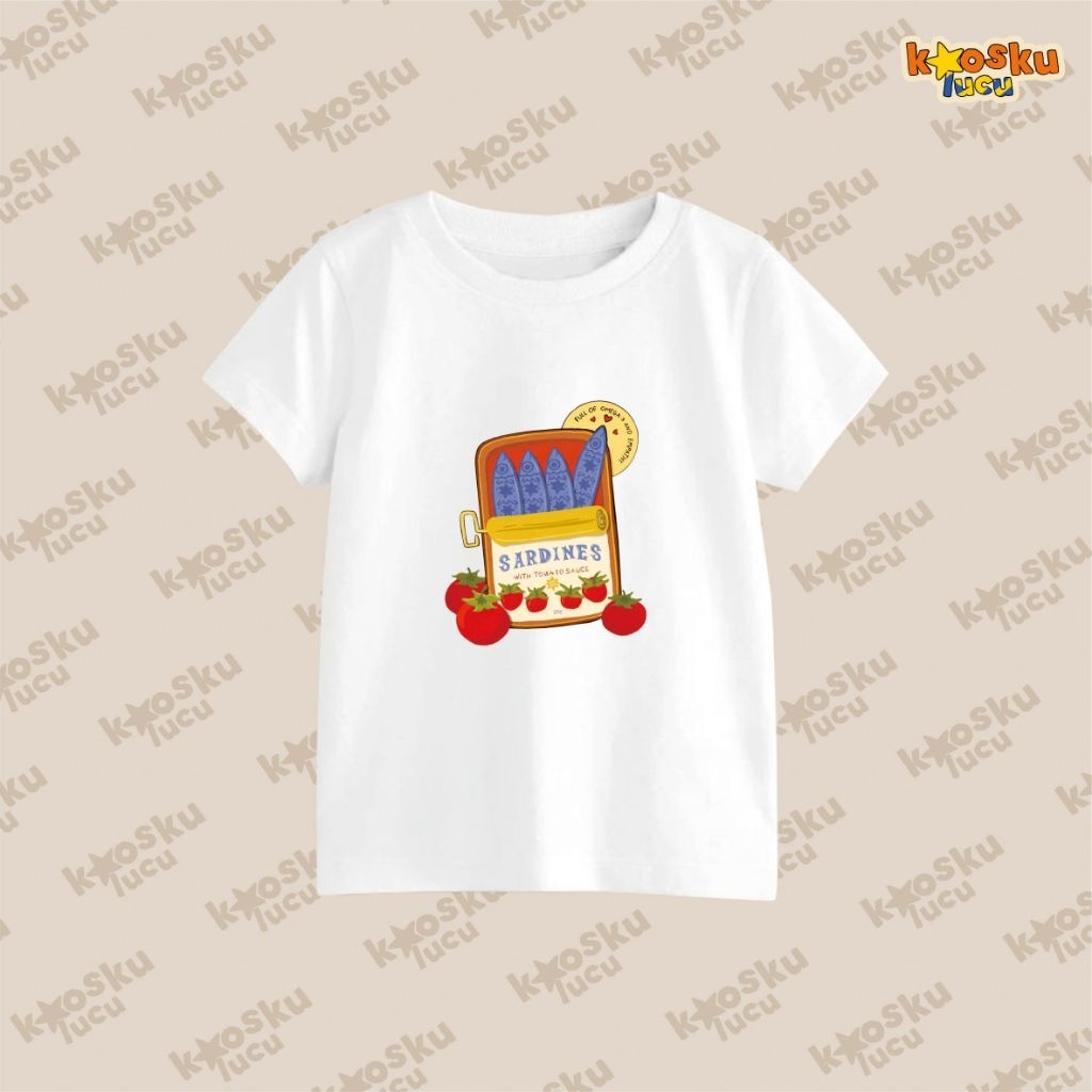 KAOS KATUN ANAK LUCU SARDINES TOMATOES  1 - 12 TAHUN GRAFIS