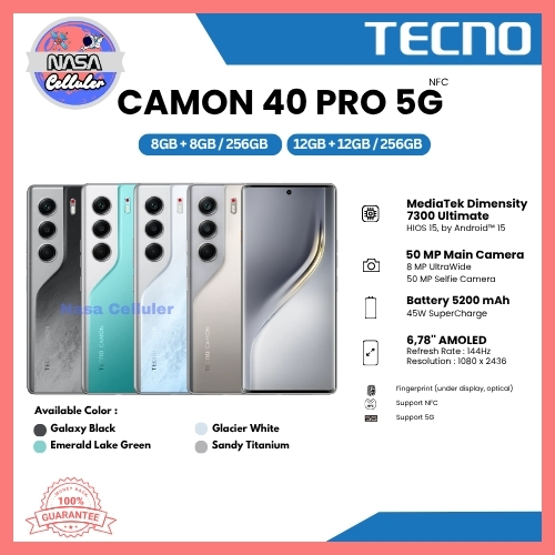 HP TECNO CAMON 40 PRO 5G NFC 12/256GB & 40 PRO 5G NFC 8/256GB (Garansi Resmi Tecno 1 Tahun)