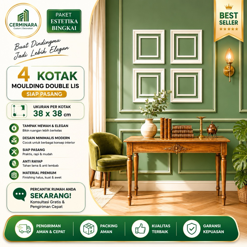 PAKET WALL MOULDING DINDING KOTAK  Double Lis | 4 Kotak
