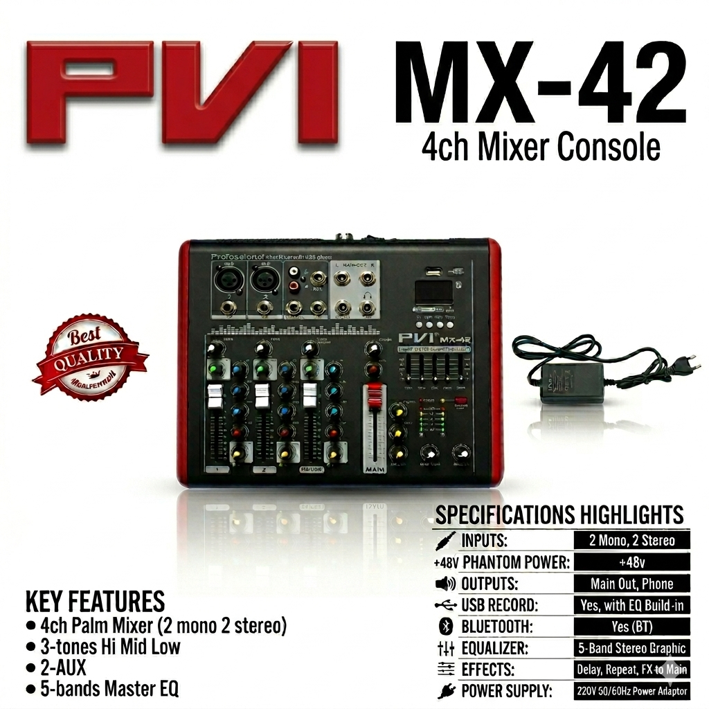 PVI MX-42 Mixer Console dengan USB,  EQ dan Bluetooth