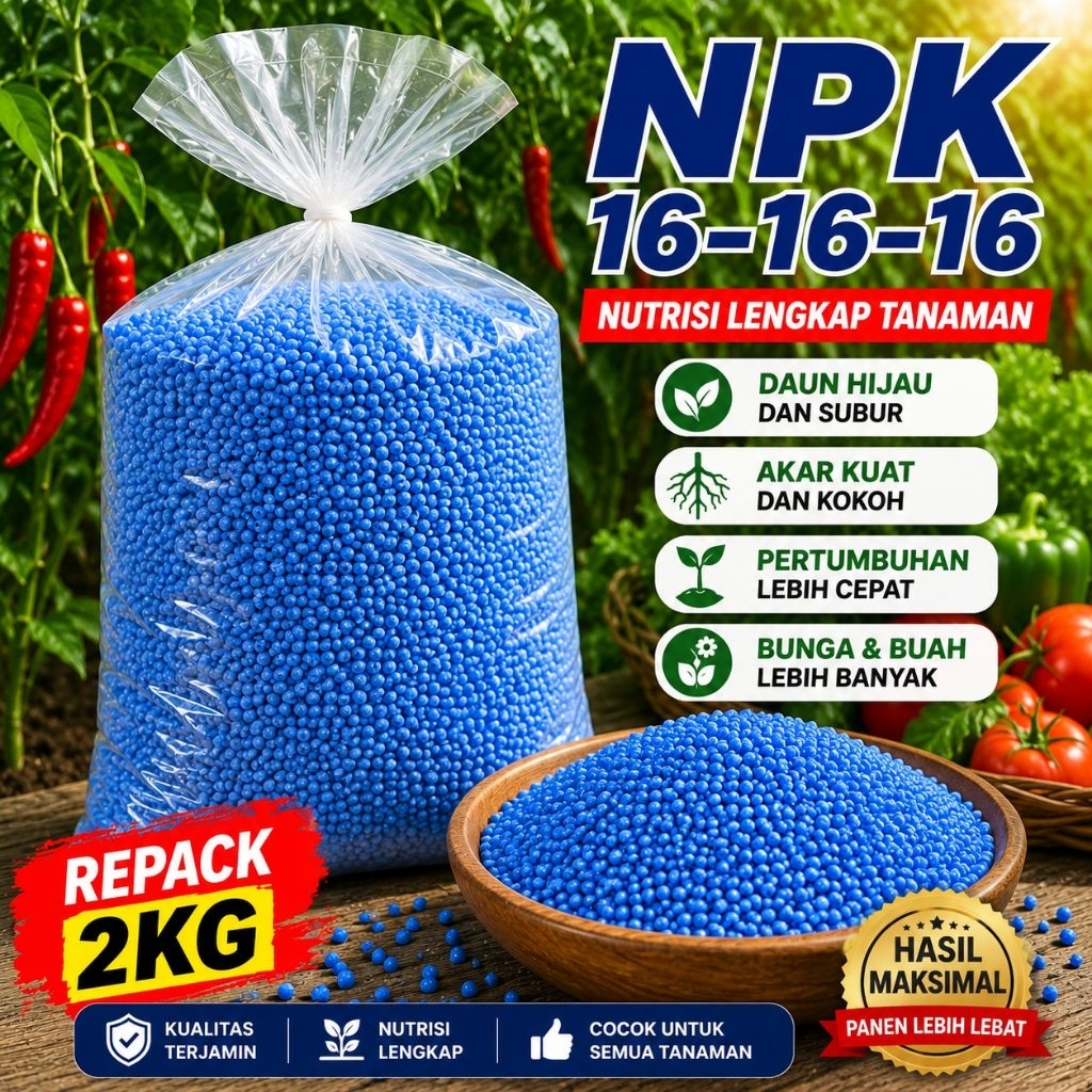 Pupuk NPK 16-16-16 Repack 2 Kg untuk Cabai Sayur Buah Tanaman Hias