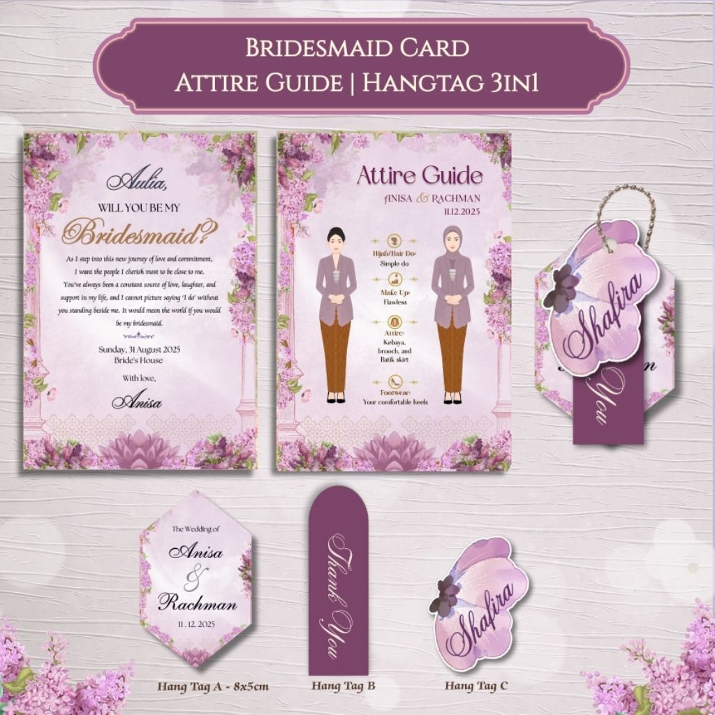 [Orchid Blush] Kartu Bridesmaid Card, Attire Guide card, Hangtag 3in1 - by Bridespride