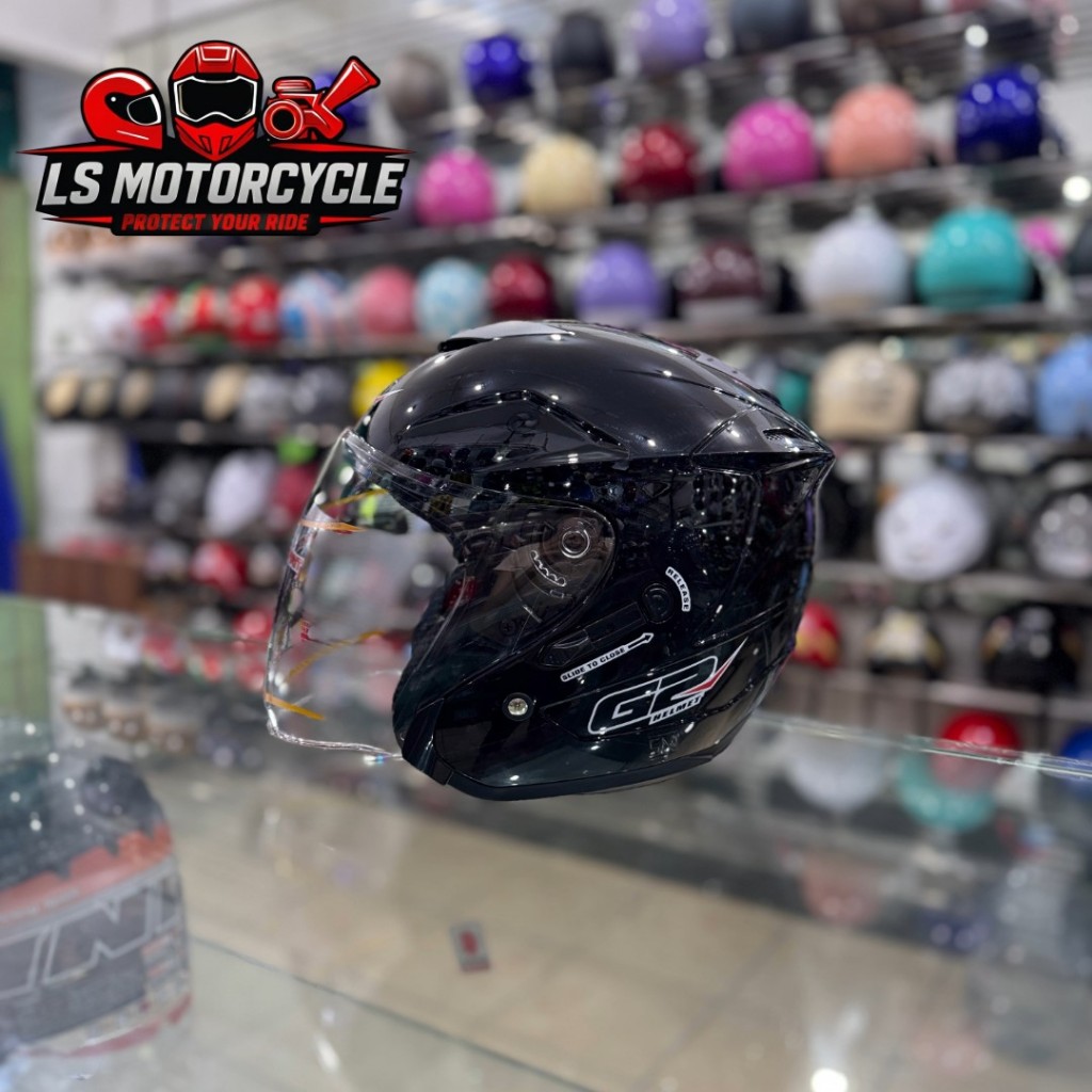 Helm G2 Optimax Polos Black Gloss /Hitam Glossy Double Visor SNI / Helm Half Face G2 Double Visor Du