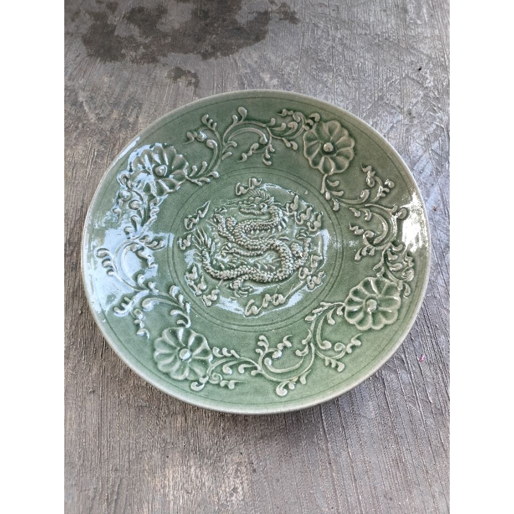 Piring antik china keramik dia40cm hijau celadon Anti Basi