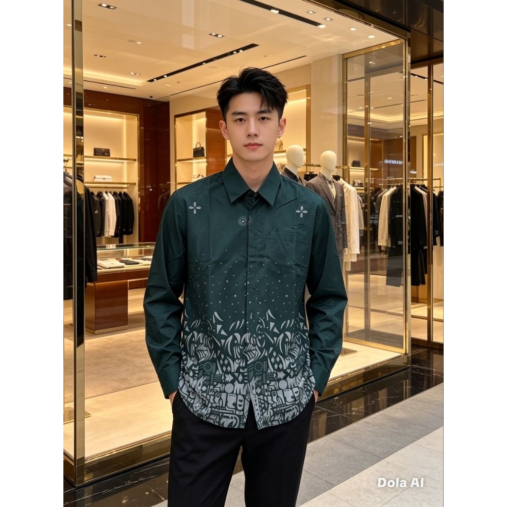 TRIDAYA ZAMRUD - Kemeja Batik Pria Elegan Full Furing Lengan Panjang Slimfit Premium bahan Katun Pri