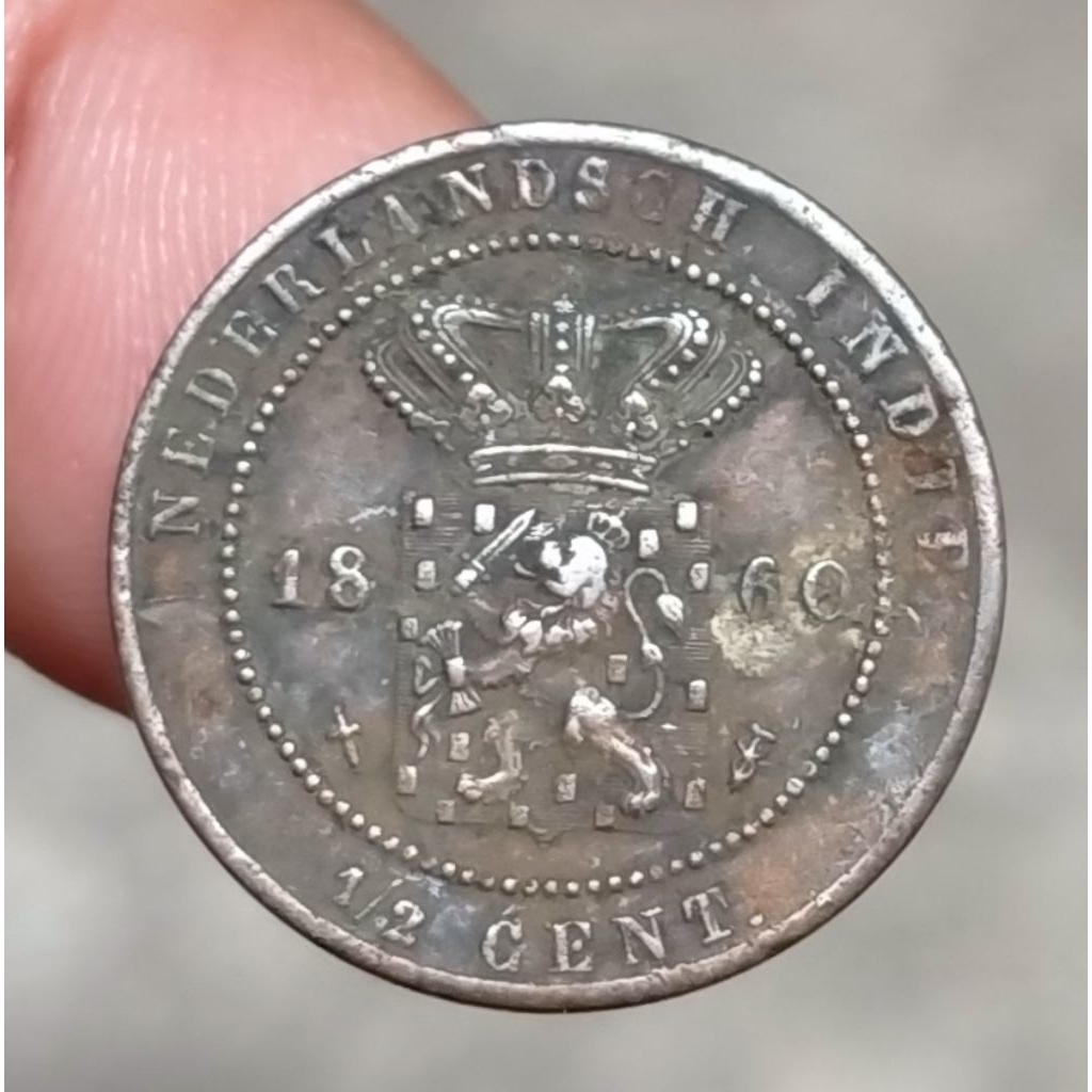 Koin Kuno Ned Indie 1/2 cent tahun 1860 zaman Belanda