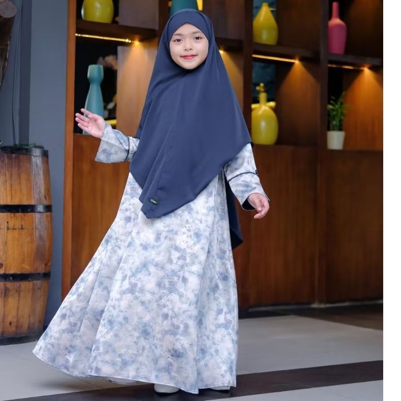 Gamis Anak Perempuan, Abaya set hijab Ainun, Hijab Anak 3-11 Tahun