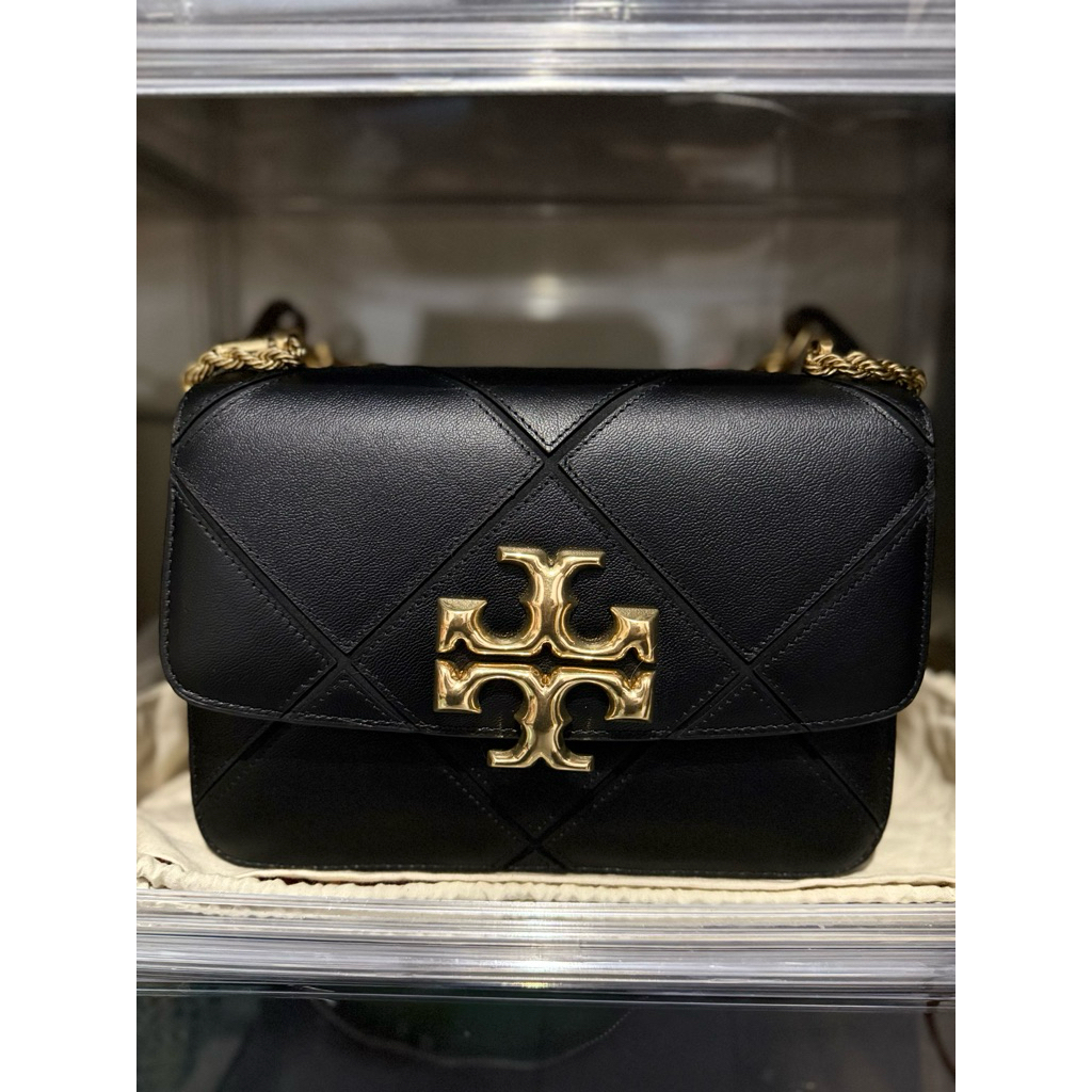 TB Black Diamond Quilt Leather Eleanor Shoulder Bag