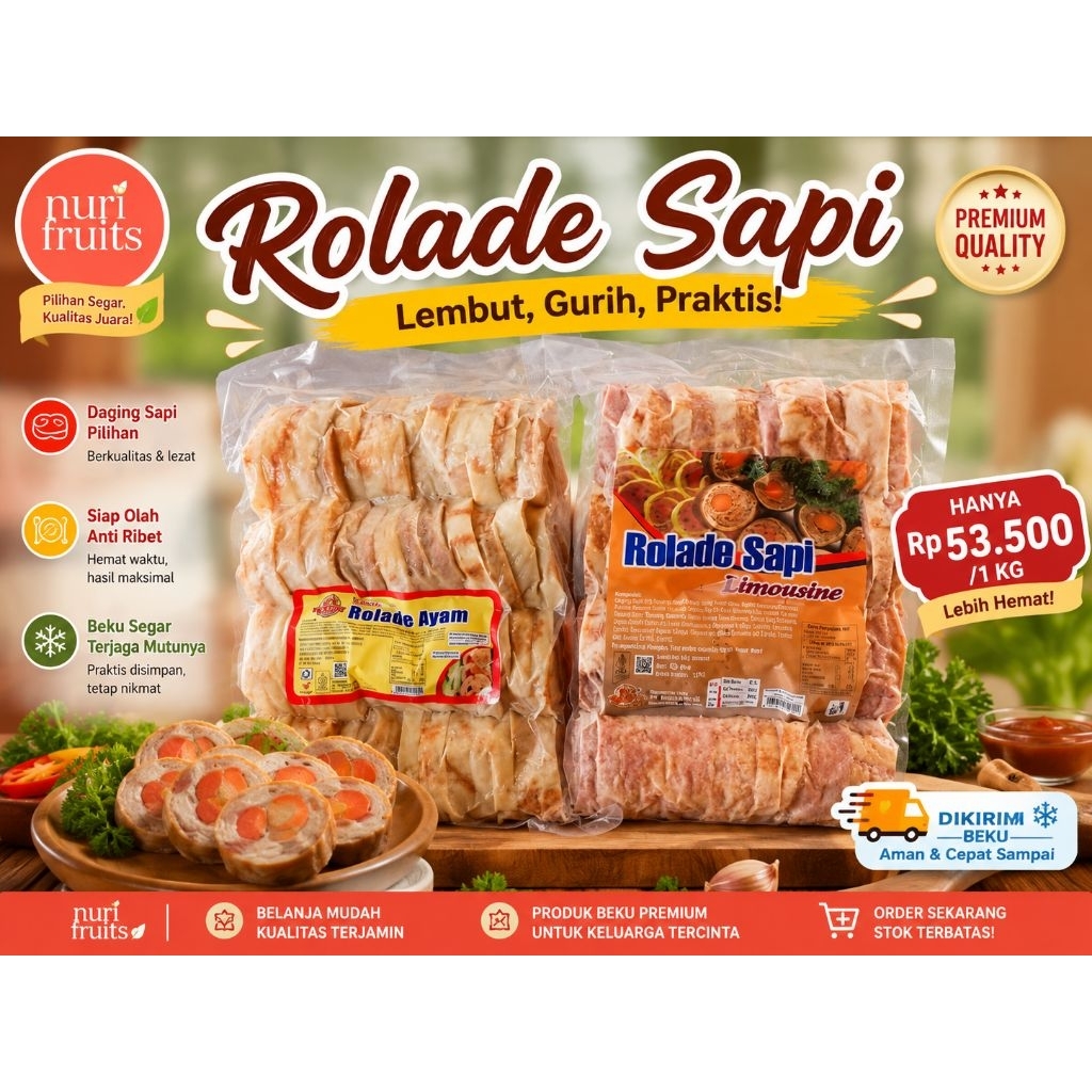 ROLADE KING SAPI 1KG|ROLADE KING AYAM 1KG|FROZEN FOOD BANDUNG|NURI FRUITS|ROLADE MURAH BANDUNG|ROLAD
