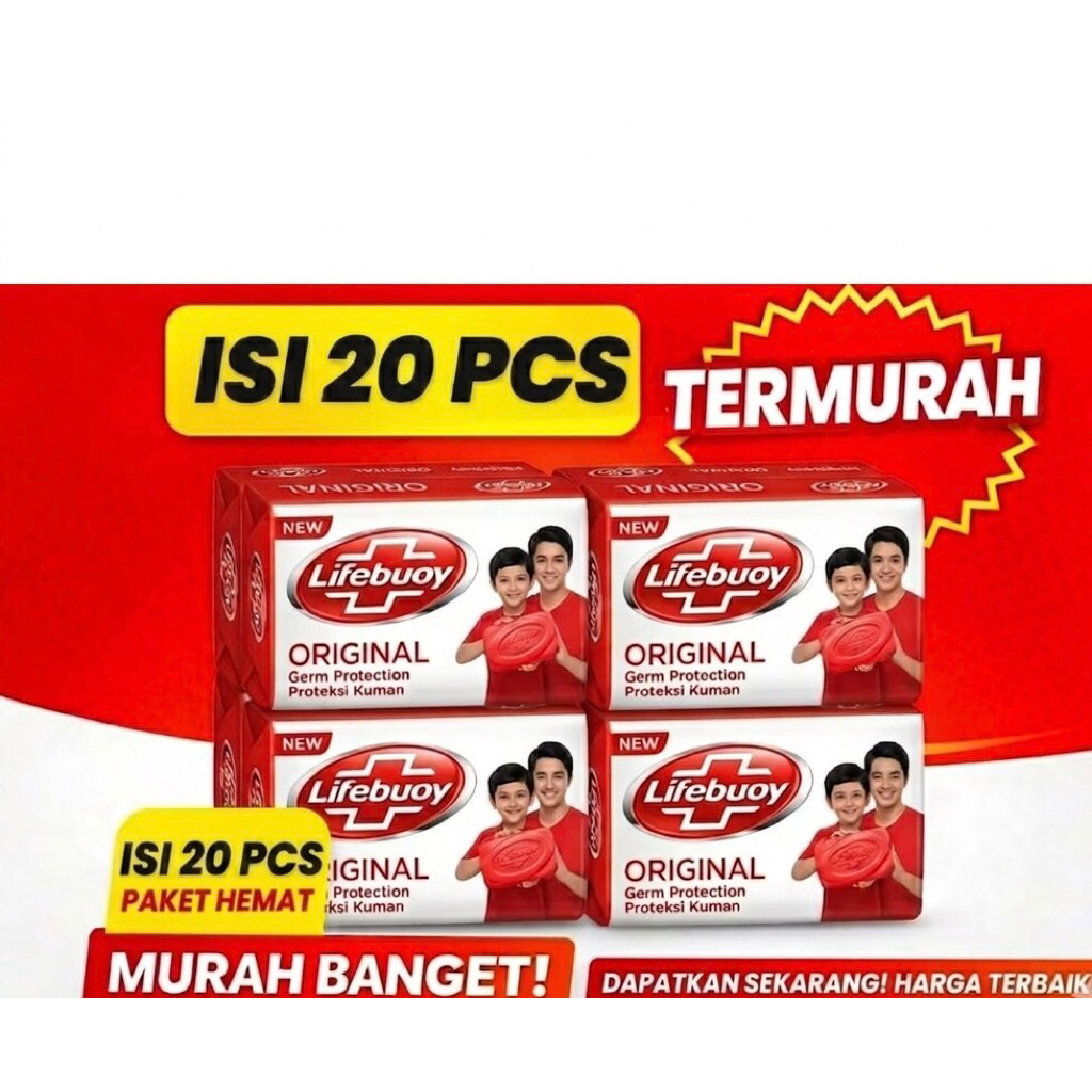 PAKET HEMAT 20 PCS Sabun Batang Lifebuoy 60gr - All Varian (Total 20 / Mild Care / Lemon / Cool Fres