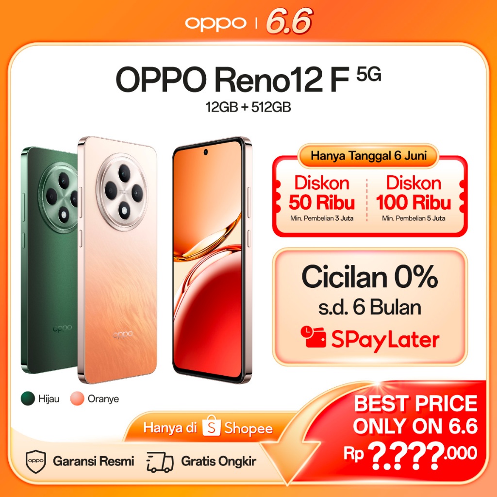 OPPO Reno12 F 5G 12GB+256GB/512GB [AI Potrait Expert, All-Round Armour, Dimensity 6300, 45W SUPERVOO
