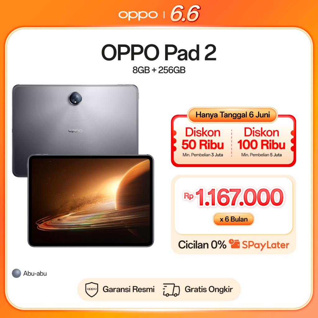OPPO Pad 2 8GB/256GB [67W SUPERVOOC 9510mAh, 11.61 inch ReadFit Screem, 144Hz Refresh Rate, Dolby At