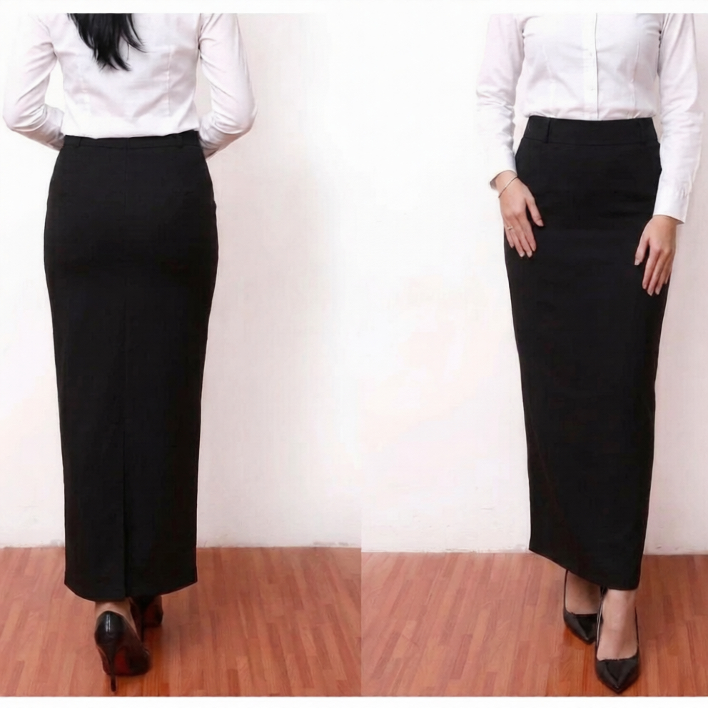 Rok Kerja Wanita Panjang Span Rempel Belakang Rok Hitam Kantor size S - L5 jumbo