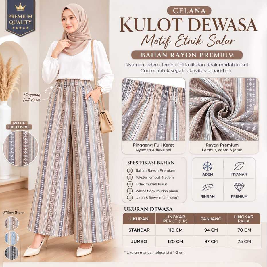 Kulot Wanita Rayon Panjang Garis-Garis/Celana Panjang Motif Salur Stripe Adem Lembut