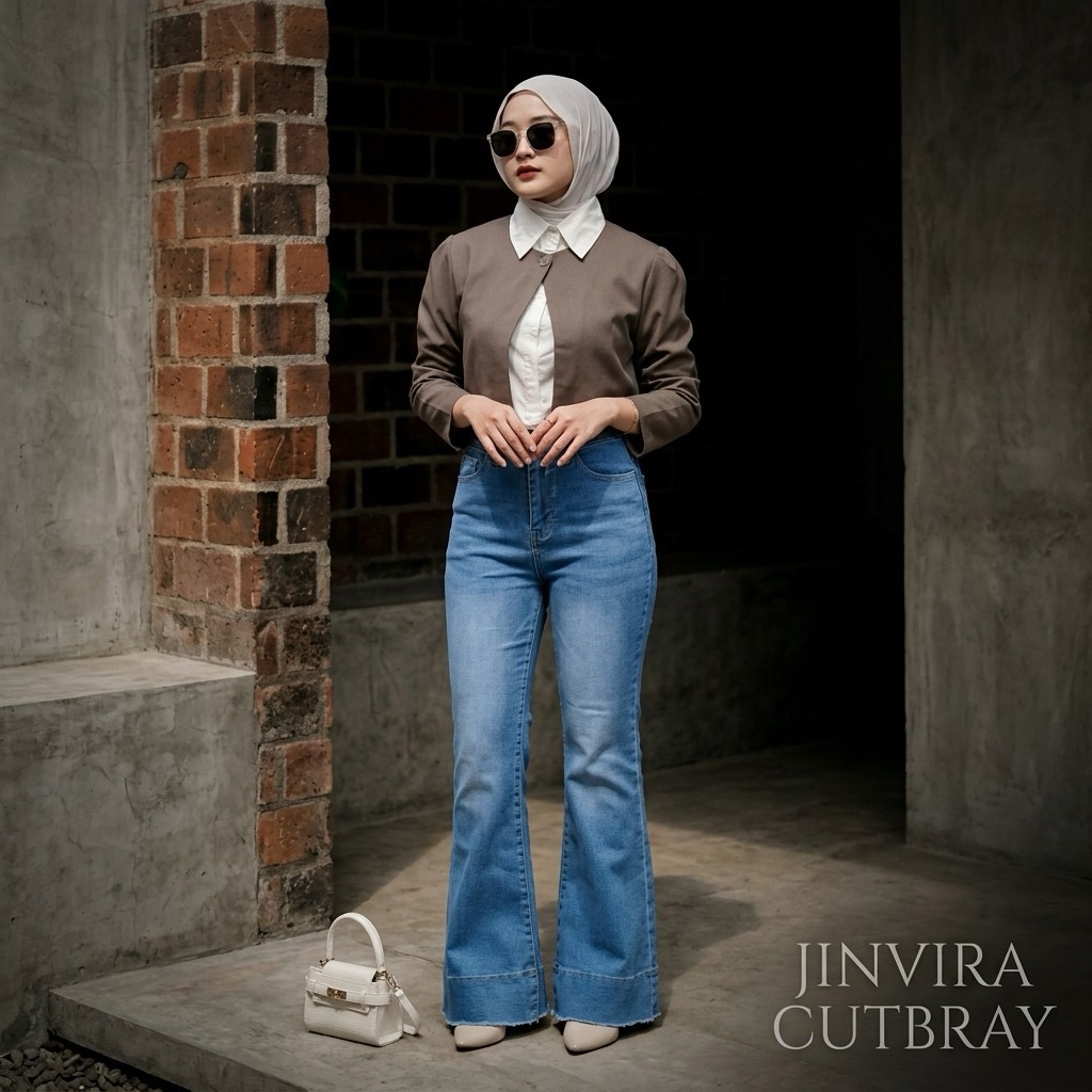 highwaist - celana cutbray highwaist wanita celana cutbray jeans strech highwaist flare jeans dewasa