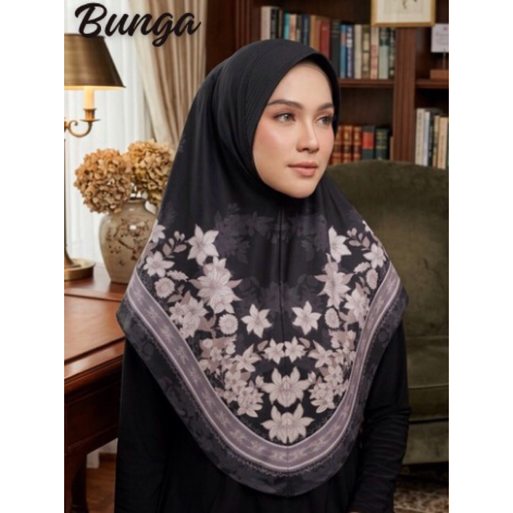 SaaHaa Jilbab Kerudung Instan Bergo Pet MOTIF BUNGA PRINTING FLOW JERSEY PREMIUM