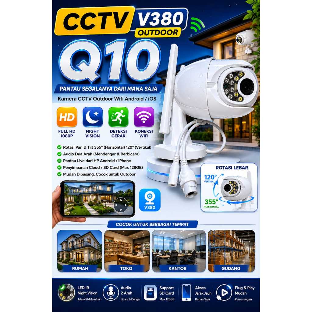 CCTV V380 OUTDOOR FULL HD Q10 PUTIH