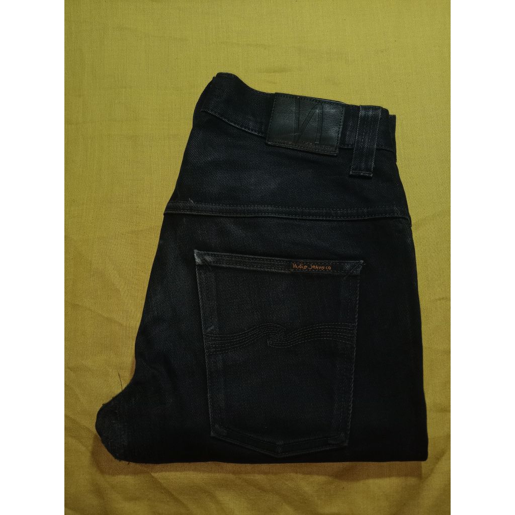 Nudie Jeans Co thinfinn Org Black Ring Original Made In Italy denim straight Celana Panjang