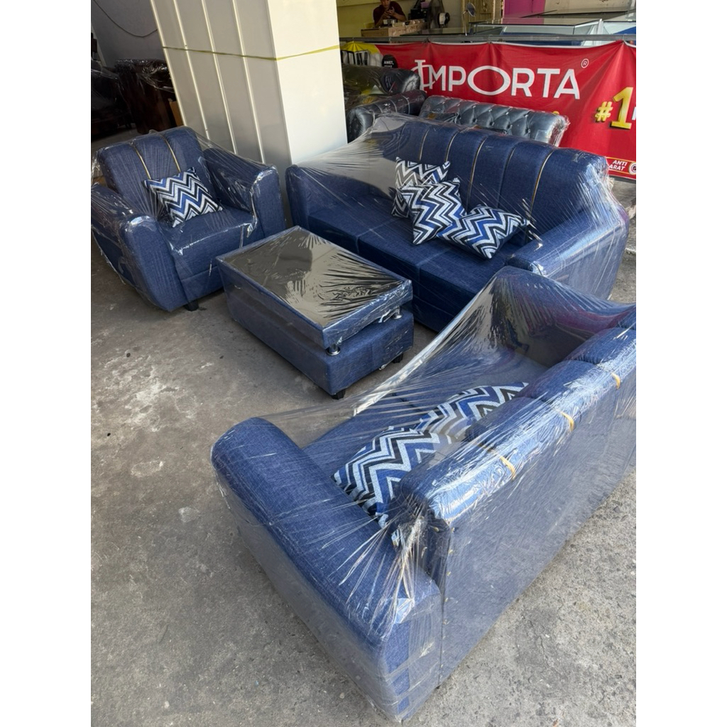 Sofa minimalis retro 321 + meja tamu kaca
