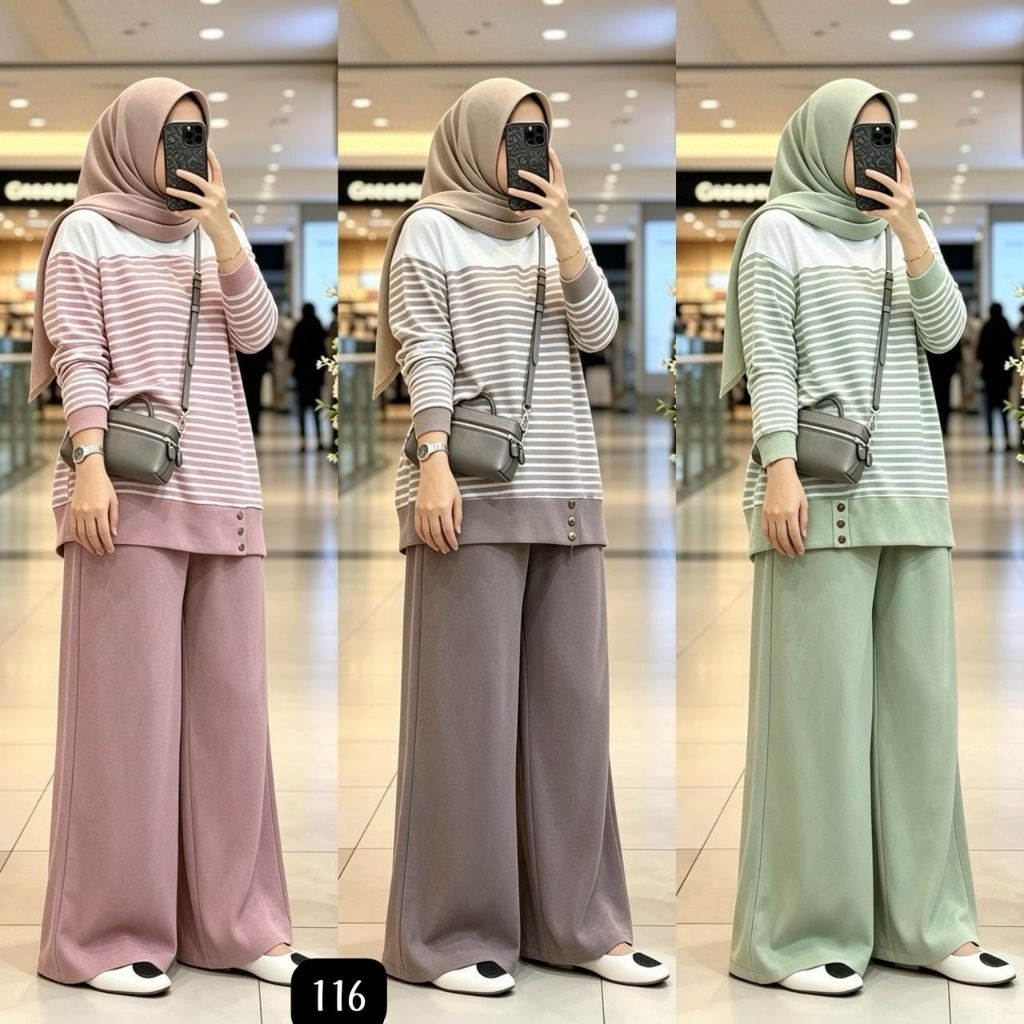 One set stripe kaos knit premium import